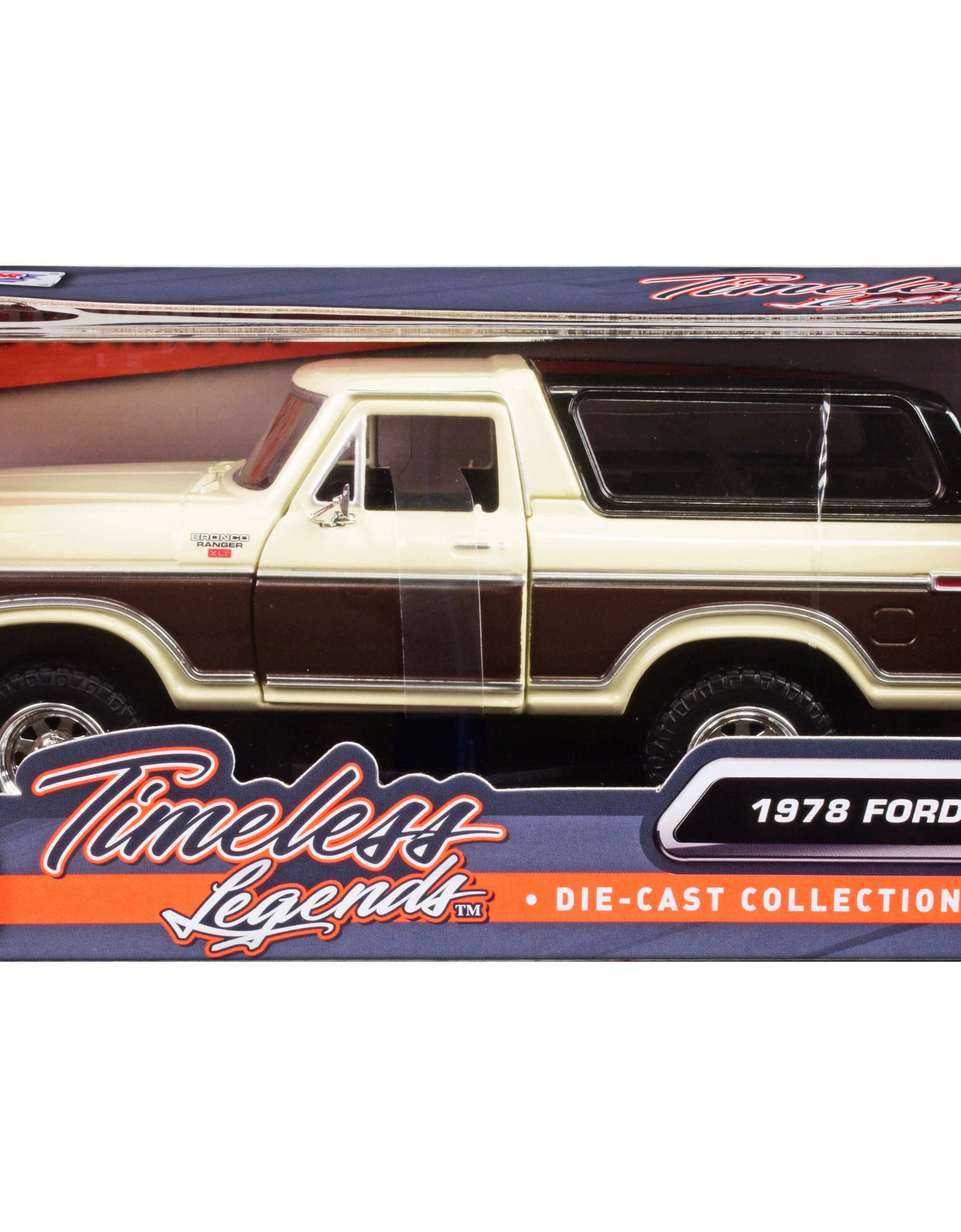 1978 Ford Bronco Ranger XLT with Spare Tire Cream and Brown with Black Camper Shell "Timeless Legends" Series 1/24 Diecast Model Car by Motormax