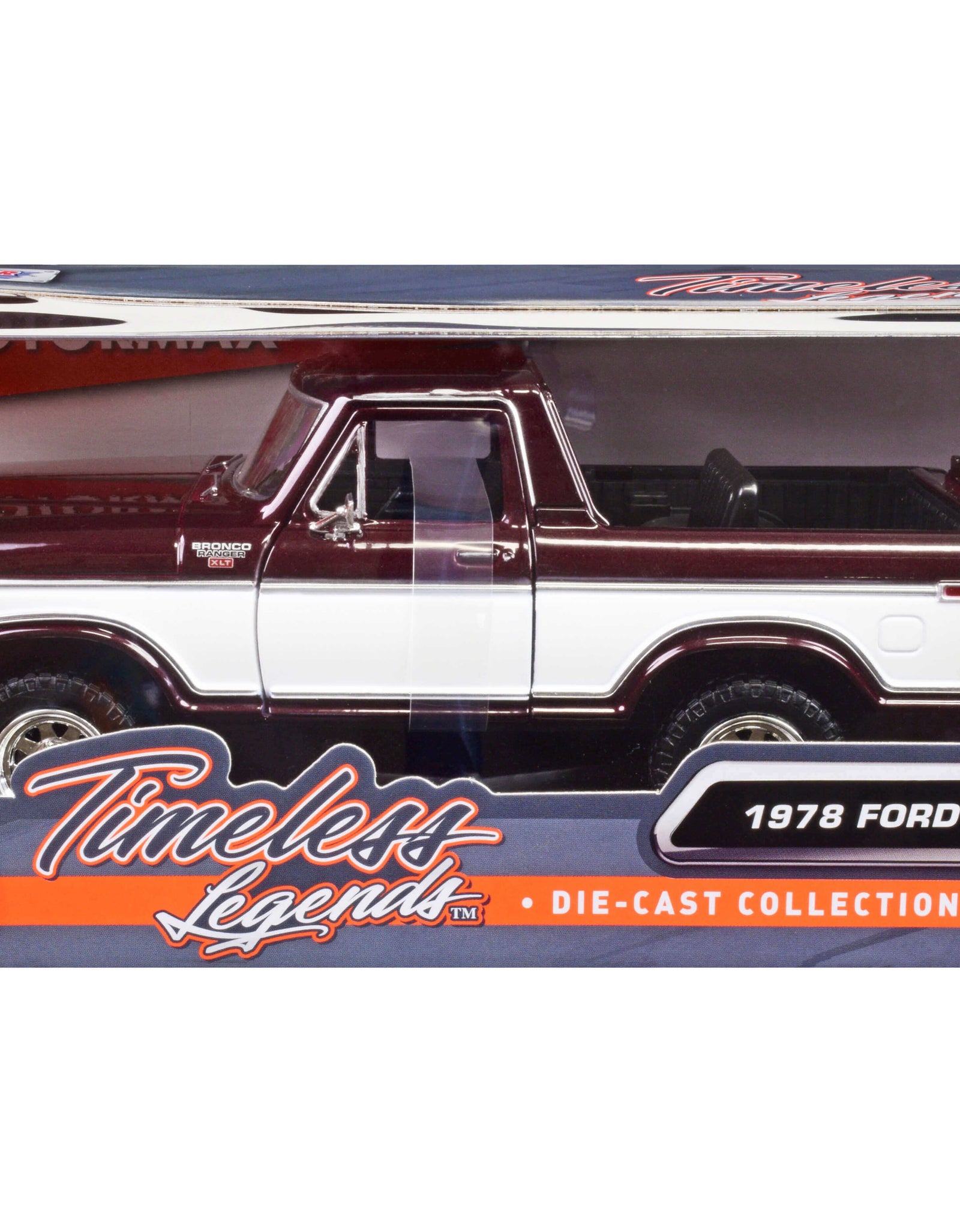 1978 Ford Bronco Ranger XLT (Open Top) with Spare Tire Burgundy Metallic and White "Timeless Legends" Series 1/24 Diecast Model Car by Motormax