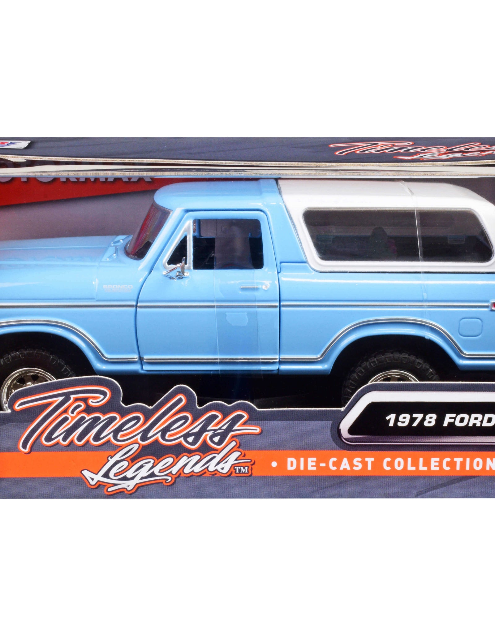 1978 Ford Bronco Custom Light Blue and White "Timeless Legends" Series 1/24 Diecast Model Car by Motormax