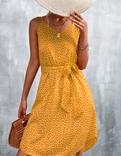 Load image into Gallery viewer, Printed V-Neck Tie Waist Mini Dress
