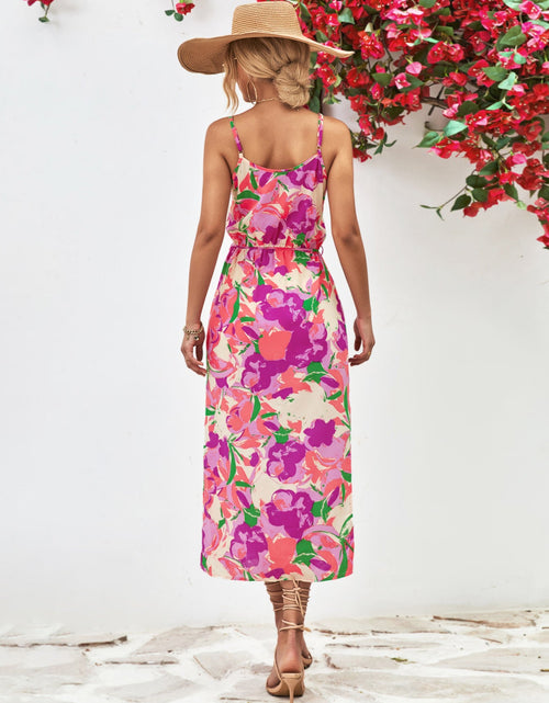 Load image into Gallery viewer, Printed Spaghetti Strap Front Slit Dress
