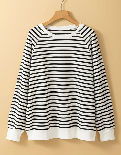 Load image into Gallery viewer, Slit Striped Round Neck Long Sleeve Sweatshirt
