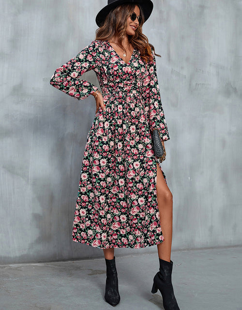 Load image into Gallery viewer, Perfee Floral V-Neck Slit Midi Dress
