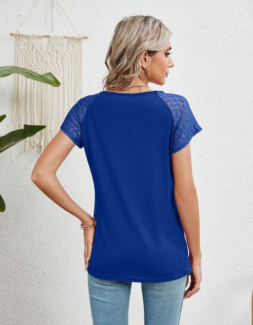Load image into Gallery viewer, Lace Detail Round Neck Short Sleeve T-Shirt
