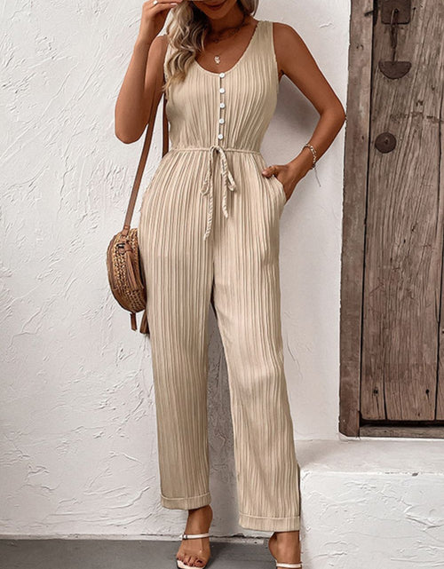 Load image into Gallery viewer, Perfee Textured Sleeveless Jumpsuit with Pockets
