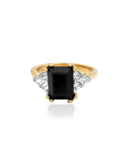 Load image into Gallery viewer, Vintage Ring Clear Austrian Crystals 18k Yellow Gold Electroplated Womens Birthstone Made in USA by PVD Vintage Jewelry
