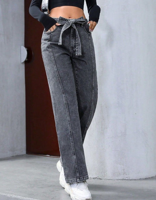 Load image into Gallery viewer, Tied Straight Leg Jeans with Pockets
