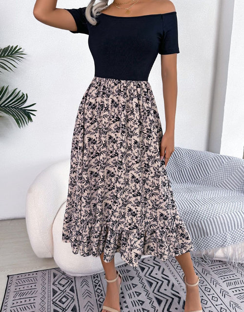 Load image into Gallery viewer, Printed Off-Shoulder Ruffle Hem Dress
