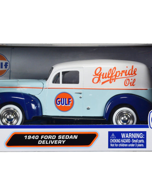 Load image into Gallery viewer, 1940 Ford Sedan Delivery Light Blue and White "Gulf Oil-Gulfpride" "Gulf Die-Cast Collection" 1/24 Diecast Model Car by Motormax
