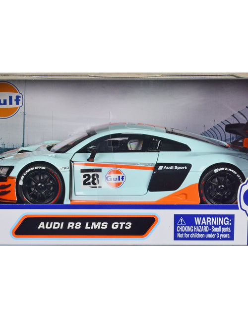 Load image into Gallery viewer, Audi R8 LMS GT3 #28 Light Blue with Orange Stripes "Gulf Oil" "Gulf Die-Cast Collection" 1/24 Diecast Model Car by Motormax
