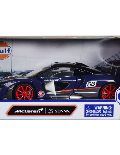 Load image into Gallery viewer, McLaren Senna #56 Dark Blue and Silver with Orange Stripes "Gulf Oil" "Gulf Die-Cast Collection" 1/24 Diecast Model Car by Motormax
