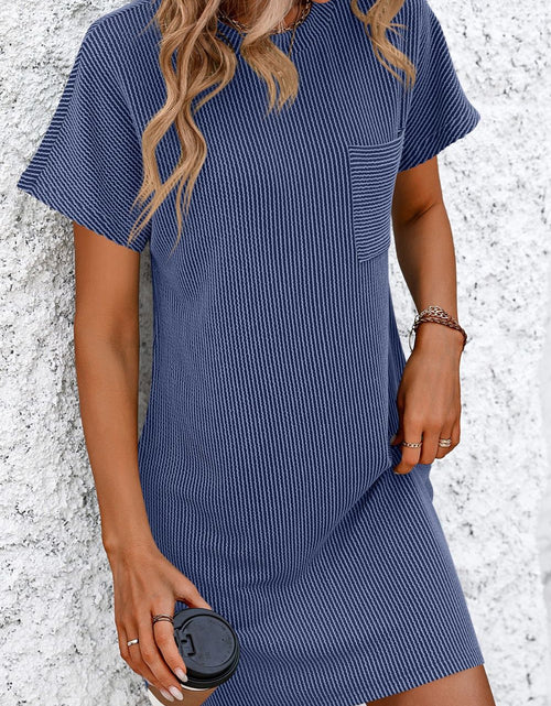 Load image into Gallery viewer, Mandy Ribbed Striped Short Sleeve Mini Tee Dress
