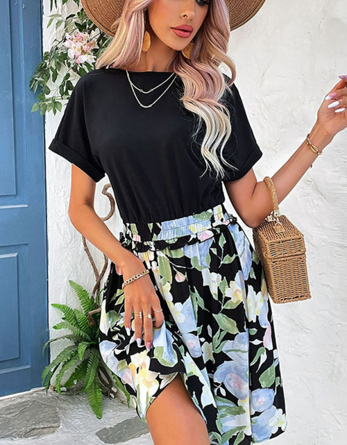 Load image into Gallery viewer, Perfee Two-Tone Round Neck Cuffed Sleeve Dress
