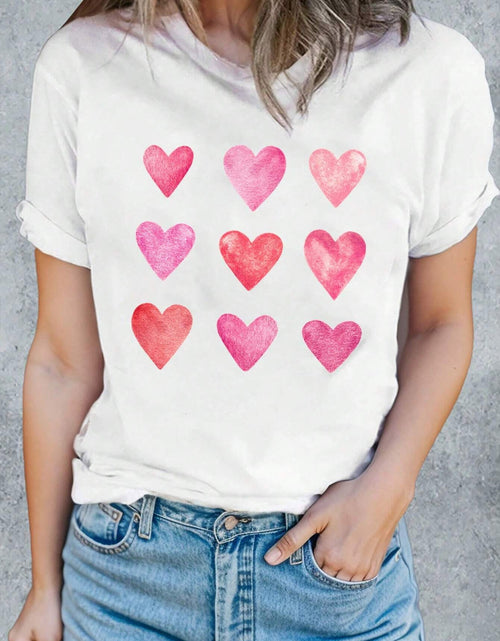 Load image into Gallery viewer, Heart Round Neck Short Sleeve T-Shirt
