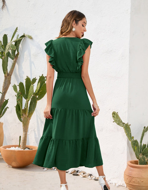 Load image into Gallery viewer, Tiered Ruffled V-Neck Cap Sleeve Dress
