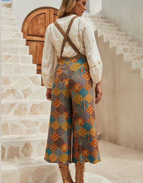 Load image into Gallery viewer, Floral Crisscross Strap Wide Leg Overalls
