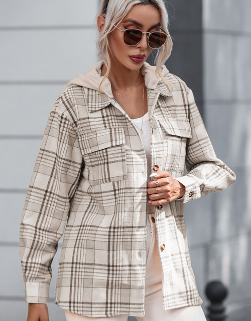 Load image into Gallery viewer, Plaid Removable Hood Button Up Shacket
