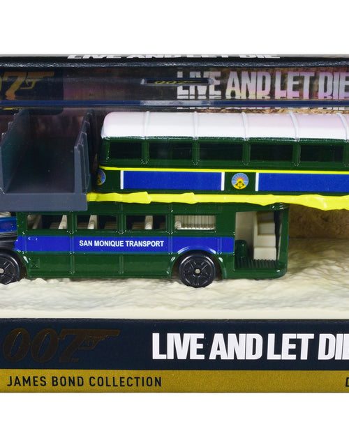 Load image into Gallery viewer, Double Decker Bus "San Monique Transport" "Hitting Bridge Scene" James Bond 007 "Live and Let Die" (1973) Movie with Display "James Bond Collection" Series Diecast Model by Motormax
