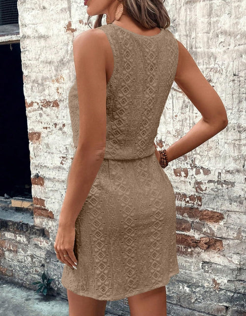 Load image into Gallery viewer, Eyelet Drawstring Round Neck Sleeveless Dress
