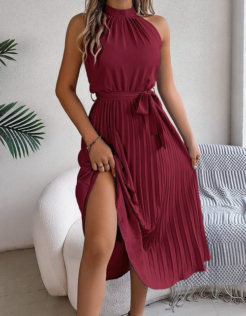 Load image into Gallery viewer, Pleated Tie Waist Sleeveless Midi Dress
