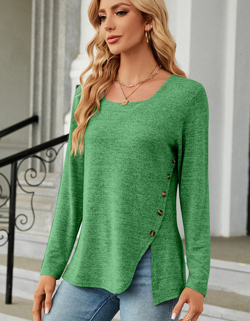 Load image into Gallery viewer, Slit Decorative Button Square Neck T-Shirt
