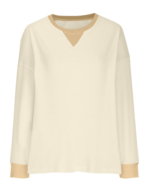 Load image into Gallery viewer, Waffle Knit Round Neck Long Sleeve T-Shirt
