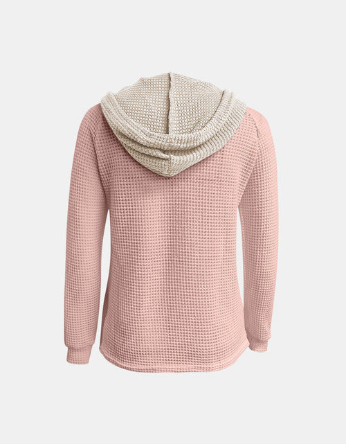 Load image into Gallery viewer, Full Size Waffle-Knit Contrast Long Sleeve Hoodie
