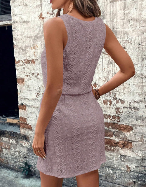 Load image into Gallery viewer, Eyelet Drawstring Round Neck Sleeveless Dress

