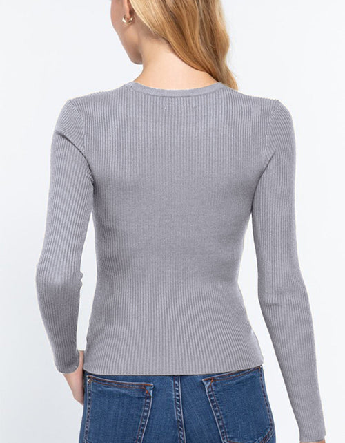 Load image into Gallery viewer, ACTIVE BASIC Full Size Ribbed Round Neck Long Sleeve Knit Top
