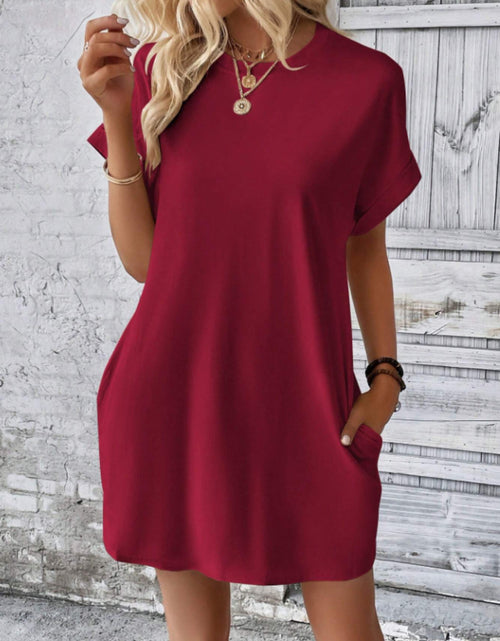 Load image into Gallery viewer, Round Neck Short Sleeve Mini Tee Dress with Pockets
