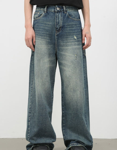 Load image into Gallery viewer, Men's Distressed Detail Wide Leg Jeans
