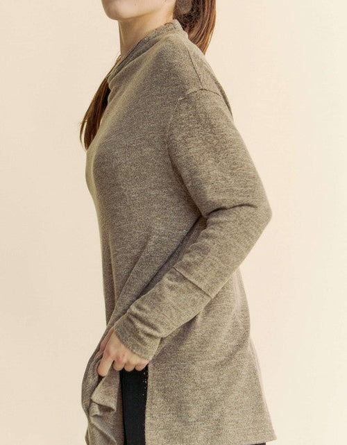 Load image into Gallery viewer, Davi &amp; Dani Slit Mock Neck Long Sleeve Top
