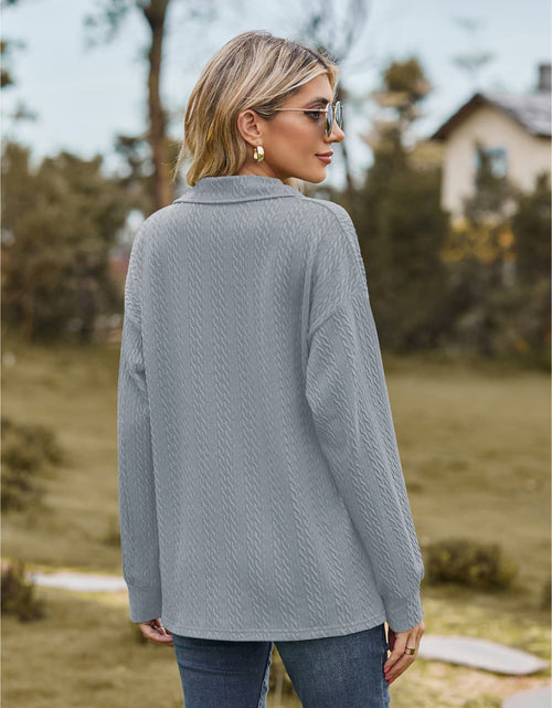 Load image into Gallery viewer, Collared Neck Cable-Knit Long Sleeve Blouse

