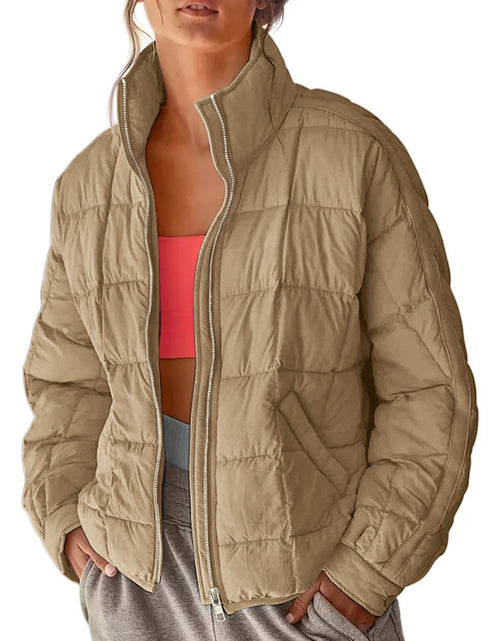 Load image into Gallery viewer, Pocketed Plaid Quilted Zip Up Winter Coat
