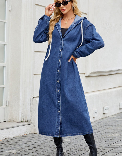 Load image into Gallery viewer, Button Up Long Sleeve Longline Hooded Denim Outerwear
