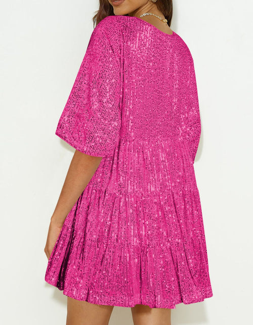 Load image into Gallery viewer, Sequin Round Neck Half Sleeve Mini Dress
