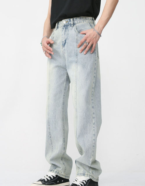 Load image into Gallery viewer, Men's Washed Splicing Straight Leg Jeans
