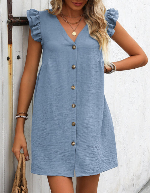 Load image into Gallery viewer, Ivy Lane Button Up V-Neck Cap Sleeve Mini Dress
