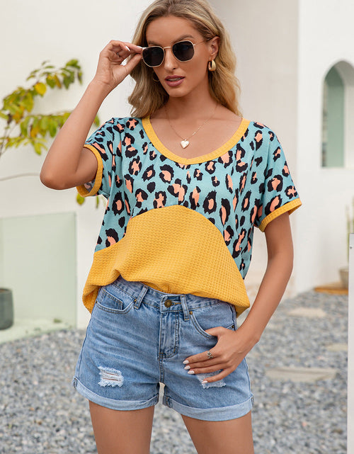 Load image into Gallery viewer, Ivy Lane Leopard Waffle-Knit Short Sleeve Top
