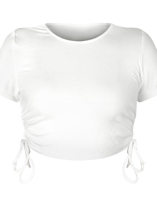Load image into Gallery viewer, Round Neck Short Sleeve Drawstring Tee

