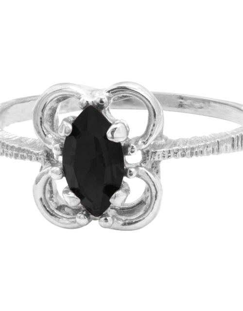 Load image into Gallery viewer, Vintage Jewelry Marquise Cut Jet Black Crystal Cocktail Ring in 18k White Gold Electroplate by PVD Vintage Jewelry
