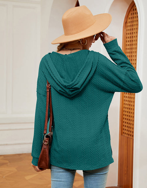 Load image into Gallery viewer, Half-Button Dropped Shoulder Hoodie
