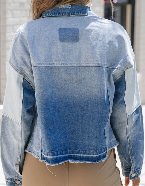 Load image into Gallery viewer, Distressed Button Up Drop Shoulder Denim Jacket
