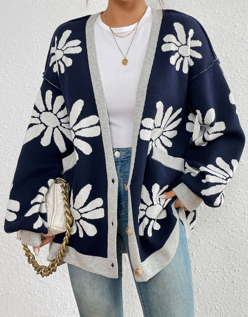 Load image into Gallery viewer, Contrast Dropped Shoulder Long Sleeve Cardigan
