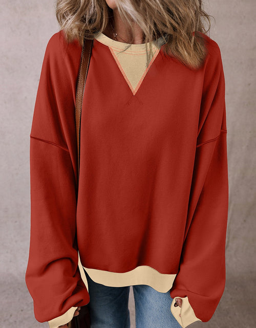 Load image into Gallery viewer, Contrast Round Neck Long Sleeve Sweatshirt
