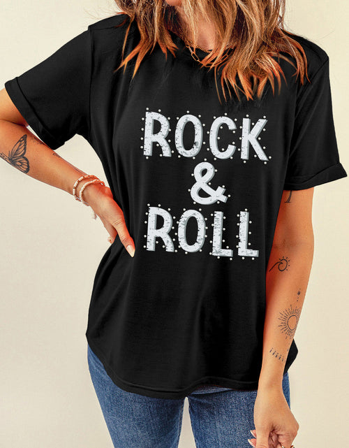 Load image into Gallery viewer, Letter Graphic Round Neck Short Sleeve T-Shirt
