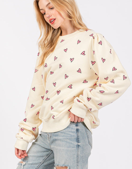 Load image into Gallery viewer, SAGE + FIG Heart Printed Contrast Long Sleeve Sweatshirt
