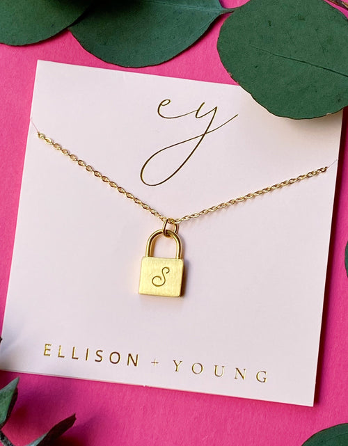 Load image into Gallery viewer, Scripted Notes Locket Initial Necklace by Ellisonyoung.com
