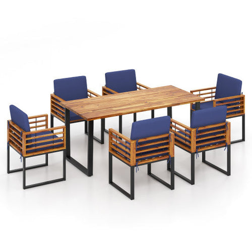Load image into Gallery viewer, 7 Pieces Patio Acacia Wood Dining Chair and Table Set for Backyard and Poolside-Navy
