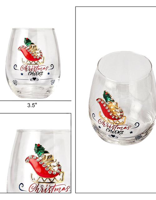 Load image into Gallery viewer, Crystal Christmas Santa's Sleigh Wine &amp; Water Glasses - Set of 2, 17.5oz - Xmas Diamond Merry Christmas Santa Holiday Festive Theme Stemless Glass - New Year Holiday Gifts for Men Women Friend Family by The Wine Savant
